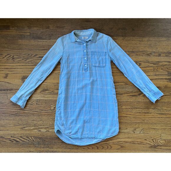 FAHERTY Light Blue Pink Check Button Up Tunic Shirt Dress Women's Size XS - Picture 3 of 9